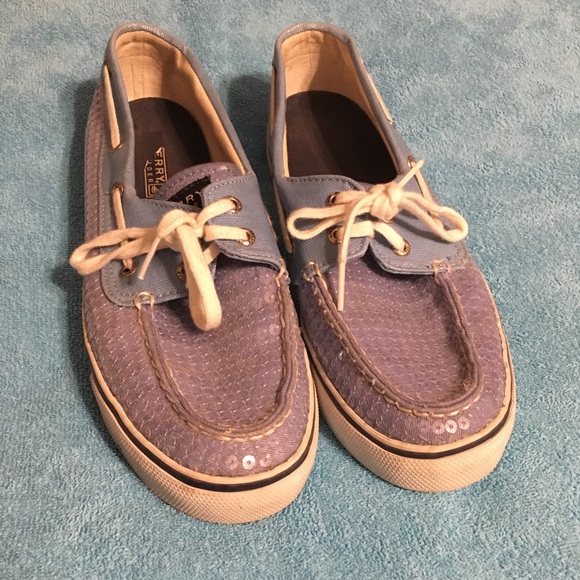 Light Bahama Blue Sequin Sparkle Sperry’s Flats - Picture 2 of 7